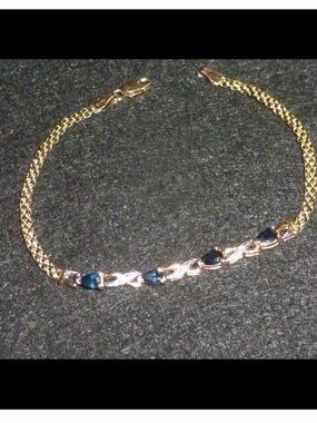 10k Solid Gold Sapphire and Diamond Accents Tennis Bracelet